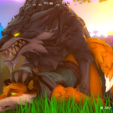 elisasharky (artist), fennix (fortnite), epic games, fortnite, source filmmaker, canid, canine, canis, fox, mammal, wolf, anal, anal penetration, anthro, anthro on feral