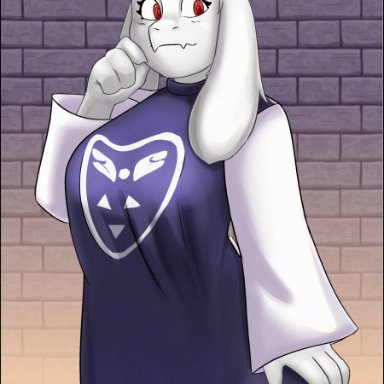 souley69, toriel, undertale, undertale (series), boss monster, bovid, caprine, goat, mammal, anthro, breasts, bulge, bulge under clothes, chest tuft, clothed