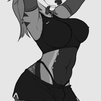 flicklock, canid, canine, canis, domestic dog, herding dog, mammal, pastoral dog, anthro, artist logo, athletic, breasts, clothed, clothing, detailed bulge