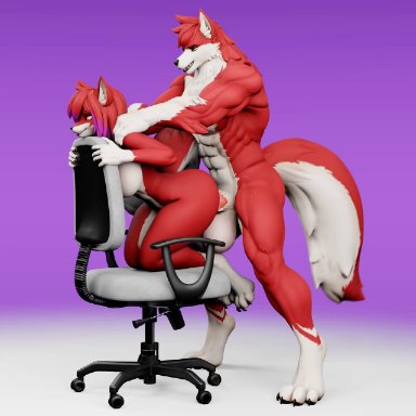 rekin3d, danielle sterling (spitfire420007), danny sterling (spitfire420007), canid, canine, canis, humanoid, mammal, wolf, anthro, chair, doggystyle, duo, female, from behind position