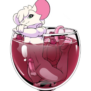 high5art, reggie (whygena), mammal, mouse, murid, murine, rodent, alcohol, anthro, balls, beverage, calves up, container, cup, drinking glass