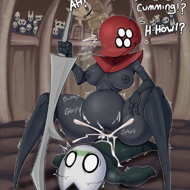 mehdrawings, god tamer (hollow knight), hollow knight, team cherry, arthropod, insect, vessel (species), bodily fluids, breasts, clitoris, cowgirl position, cum, cum in pussy, cum inflation, cum inside