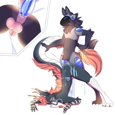pilvi owo, ausar altz (zettra thorn), beaked, dragon, eastern dragon, protogen, all fours, anal, anthro, ass up, blue eyes, bodily fluids, chastity cage, chastity device, cum
