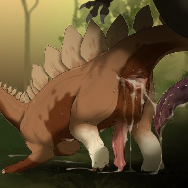 pig (artist), aaron (caldariequine), dinosaur, ornithischian, reptile, scalie, stegosaurian, stegosaurus, theropod, thyreophoran, tyrannosaurid, tyrannosaurus, tyrannosaurus rex, after anal, after sex