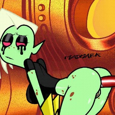 madmark, lord dominator, wander over yonder, humanoid, anal, anal penetration, big breasts, breasts, clothing, consentacles, eyeshadow, female, green body, green skin, hair