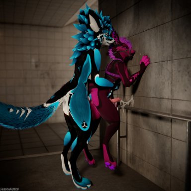 dragonplayer, blender (software), blender cycles, canid, canine, fox, mammal, rexouium, against surface, against wall, anal, anal orgasm, anal penetration, animal genitalia, animal penis