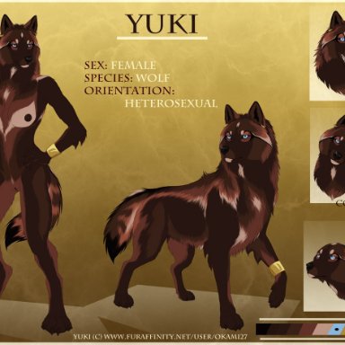 dorosheva-e, yuki (okami27), canid, canine, canis, mammal, were, werecanid, werecanine, werewolf, wolf, anthro, blue eyes, breasts, brown body
