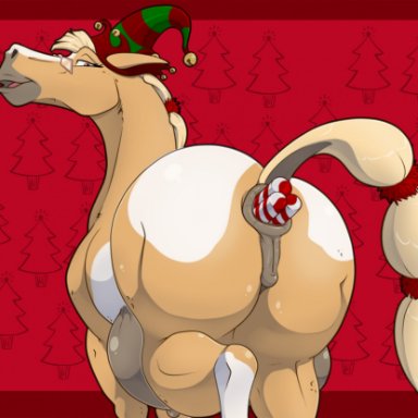mcfan, equid, equine, horse, mammal, animal genitalia, animal pussy, anus, big butt, big teats, blonde hair, butt, candy, candy cane, candy cane in ass