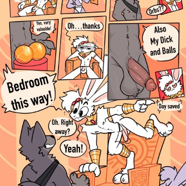 xing1, king caspian (xing1), canid, canine, canis, lagomorph, leporid, mammal, rabbit, wolf, 9 panel comic, <3, <3 eyes, anklet, anthro
