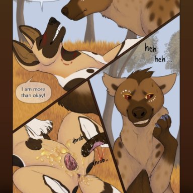 paper-wings, african wild dog, canid, canine, hyaenid, mammal, spotted hyena, after sex, animal genitalia, animal pussy, anus, blood, bodily fluids, brown body, brown fur