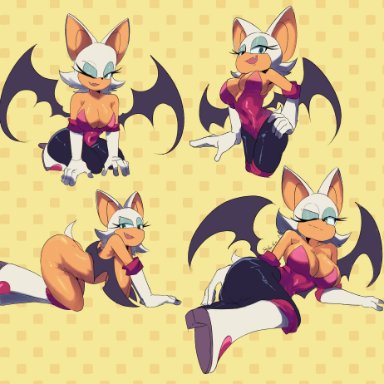 sailor yon, rouge the bat, sega, sonic the hedgehog (series), bat, mammal, anthro, armwear, boots, breasts, cleavage, clothed, clothing, elbow gloves, eyeshadow
