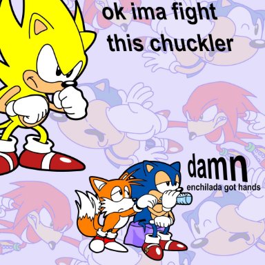 kyjuan06937780, classic knuckles, classic sonic, classic tails, knuckles the echidna, miles prower, sonic the hedgehog, super sonic, classic sonic (universe), sega, sonic the hedgehog (series), canid, canine, echidna, eulipotyphlan