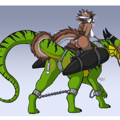milodesty, adhara, destiny (milodesty), dragon, furred dragon, reptile, scalie, western dragon, 4 toes, ankle cuffs, anthro, ball gag, barefoot, bdsm, belt