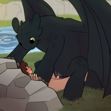 5bluetriangles, hiccup horrendous haddock iii, toothless, dreamworks, how to train your dragon, dragon, human, mammal, night fury, scalie, western dragon, bestiality, biped, black body, blush
