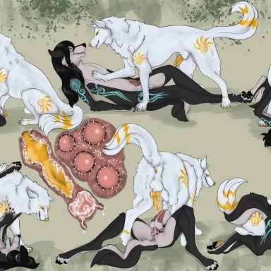 etis, snow (character), canid, canine, canis, mammal, wolf, anatomically correct, animal genitalia, animal penis, animal pussy, anthro, anthro on feral, bestiality, bodily fluids