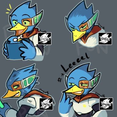 pontata, berdly, deltarune, undertale (series), avian, bird, angry, anthro, armor, beak, blue body, blue feathers, bodily fluids, feathers, happy