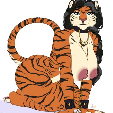 sevk, aife (wolfpack67), wolfpack67, felid, mammal, pantherine, tiger, all fours, anthro, areola, athletic, athletic anthro, athletic female, big breasts, black hair