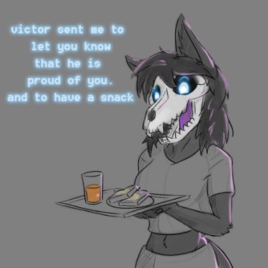 victordantes, marsh (marshthemalo), scp-1471, scp-1471-a, scp foundation, canid, canine, canis, humanoid, malo, mammal, wolf, anthro, bone, bread