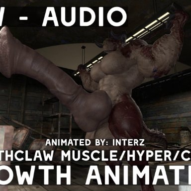 interz, bethesda softworks, fallout, deathclaw, deathclaw humanoid, humanoid, animal genitalia, anthro, balls, balls expansion, big balls, big muscles, big penis, claws, erection