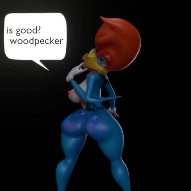 ryzydnsfw, winnie woodpecker, the woody woodpecker show, universal studios, avian, bird, picid, woodpecker, anthro, big breasts, black background, blue eyes, breasts, butt, butt pose