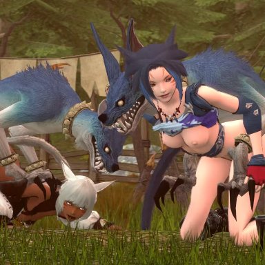 devilscry, merle nyalentine, y'shtola, final fantasy, final fantasy xiv, source filmmaker, square enix, animal humanoid, canid, canine, cat humanoid, felid, felid humanoid, feline, feline humanoid