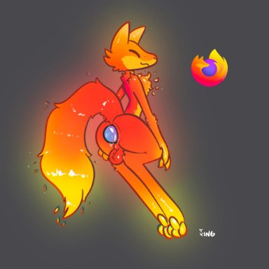xing (artist), firefox, canid, canine, fox, mammal, anthro, balls, biped, egg in ass, egg insertion, eyes closed, fur, genitals, glowing