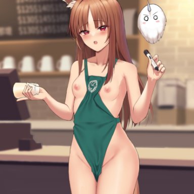 akashiro yulice, holo, i mean breast milk, spice and wolf, starbucks, animal humanoid, canid, canid humanoid, canine, canine humanoid, humanoid, mammal, mammal humanoid, wolf humanoid, 5 fingers