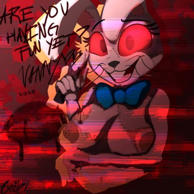 beep!, vanny (fnaf), five nights at freddy's, scottgames, lagomorph, leporid, mammal, rabbit, autograph, blood, bodily fluids, bow tie, bunny costume, clothing, costume