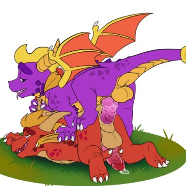 infinitedelusion, flame (spyro), spyro, activision, spyro the dragon, dragon, 2 horns, 3 toes, 4 fingers, anal, anal penetration, anus, arm markings, arm spikes, ass up