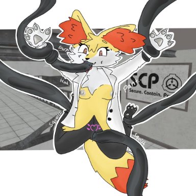 heca g, hecate (heca g), nintendo, pokémon, scp foundation, braixen, canid, canine, fox, mammal, pokémon (species), tentacle monster, ambiguous gender, anthro, arms tied